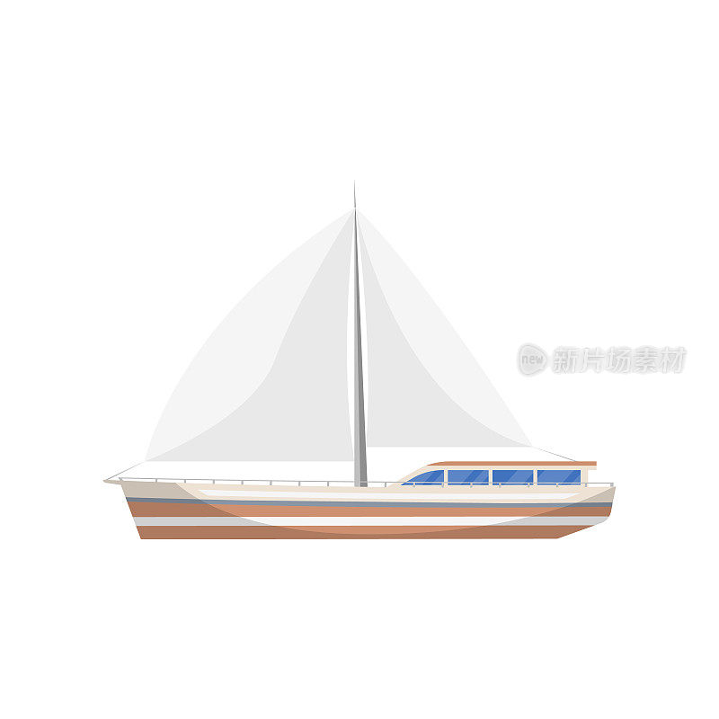 Vintage sail yacht side view isolated icon
